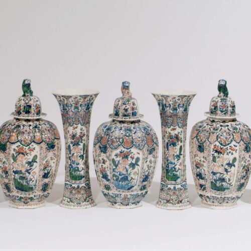 Garniture Of Polychrome Vases Antique Delft Pottery