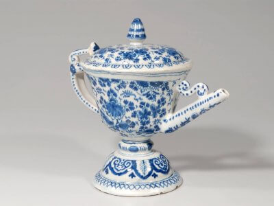 Delft Pottery Blue And White Wine Pot At Aronson Antiquairs