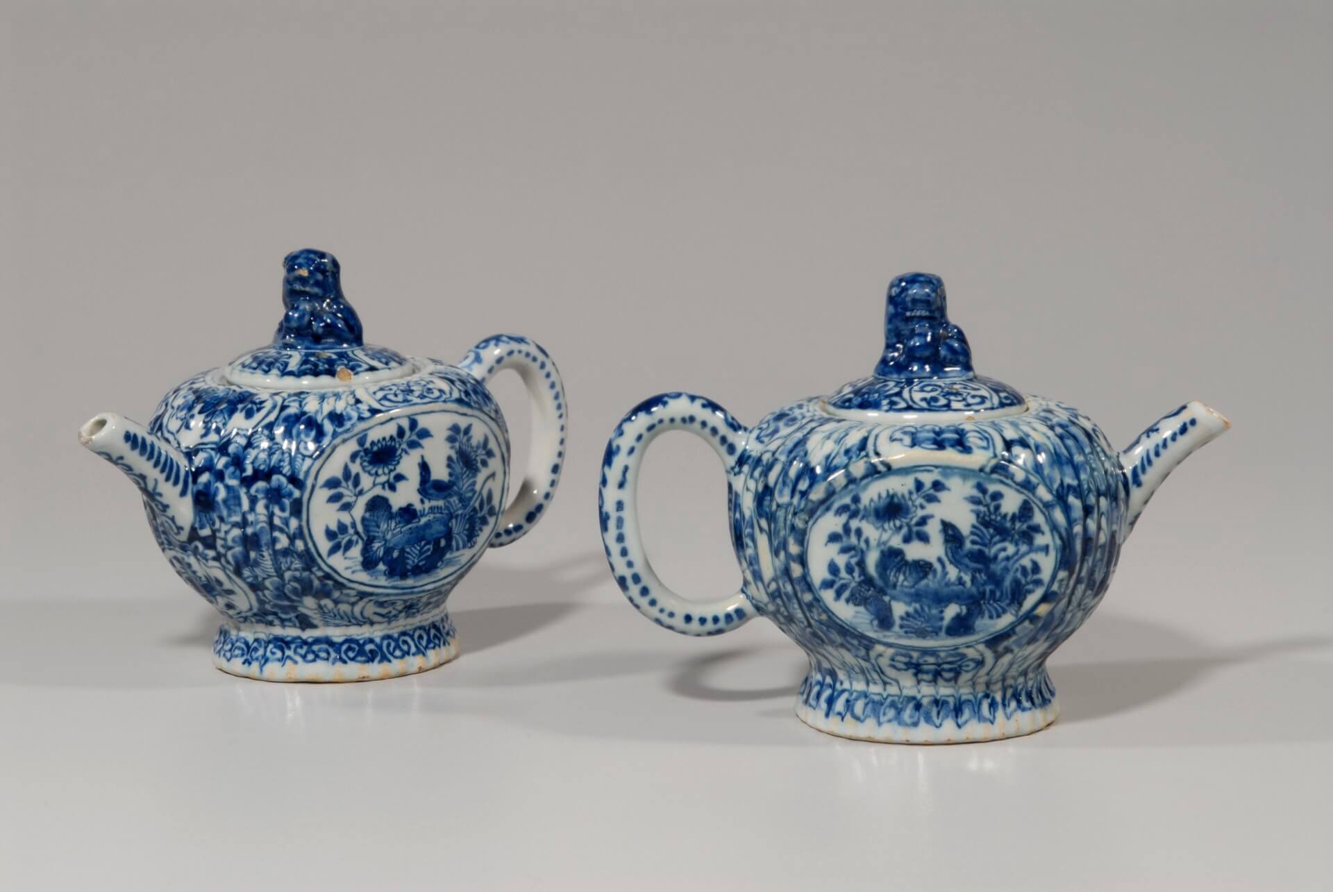 Antique Delft pottery pair of teapots
