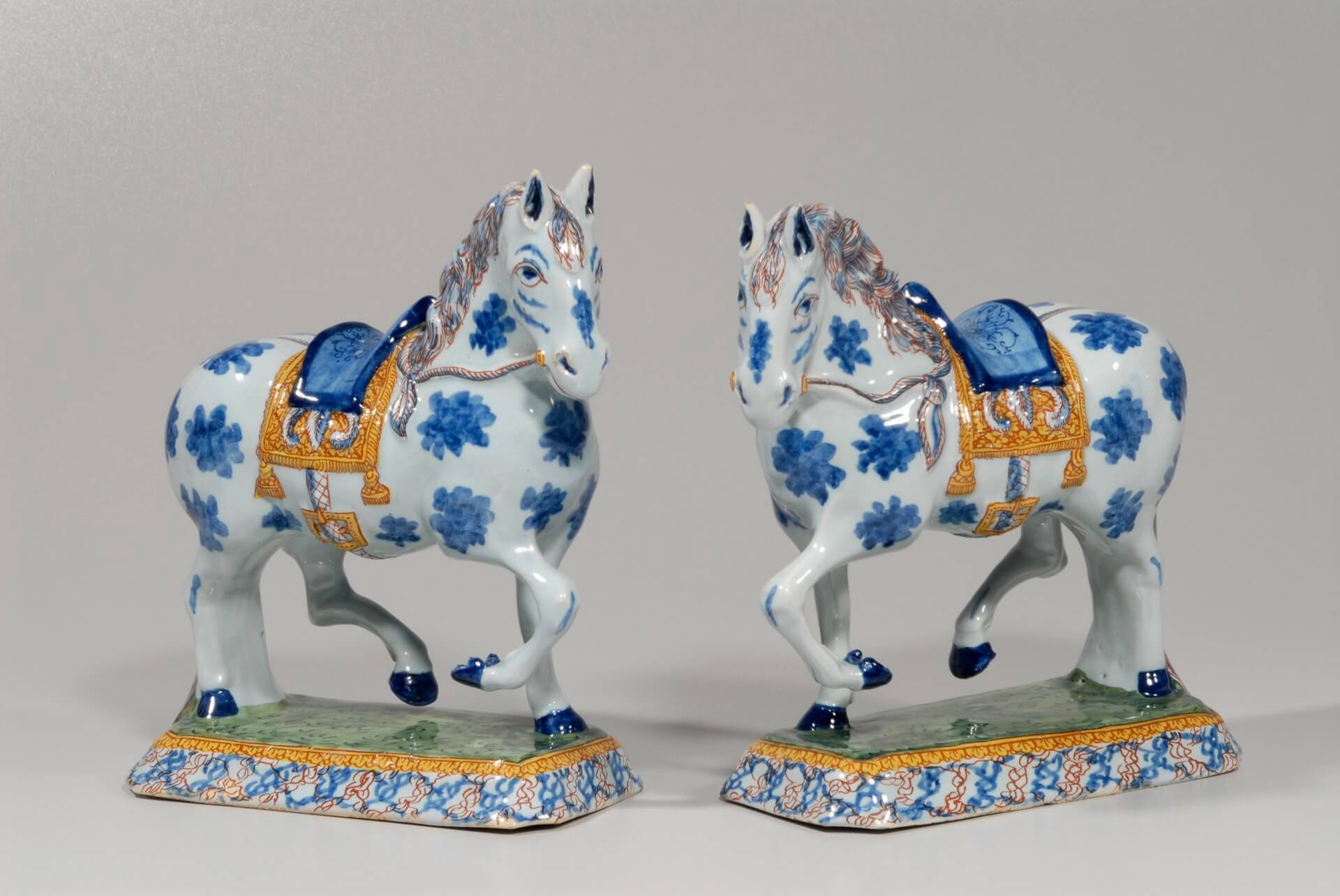 Antique Delft Pottery of a pair of horses