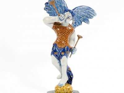 Delft Pottery Of Polychrome Allegorical Figure Of Fame