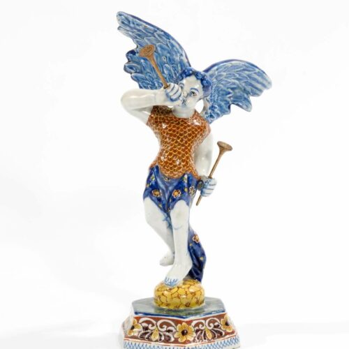 Delft Pottery Of Polychrome Allegorical Figure Of Fame