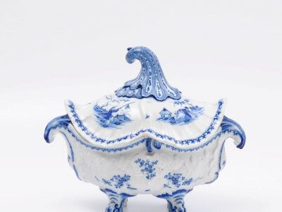 Antique Blue And White Delft Pottery Rococo Tureen