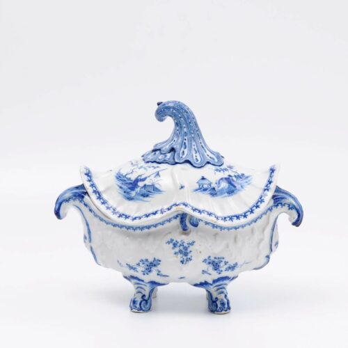 Antique Blue And White Delft Pottery Rococo Tureen