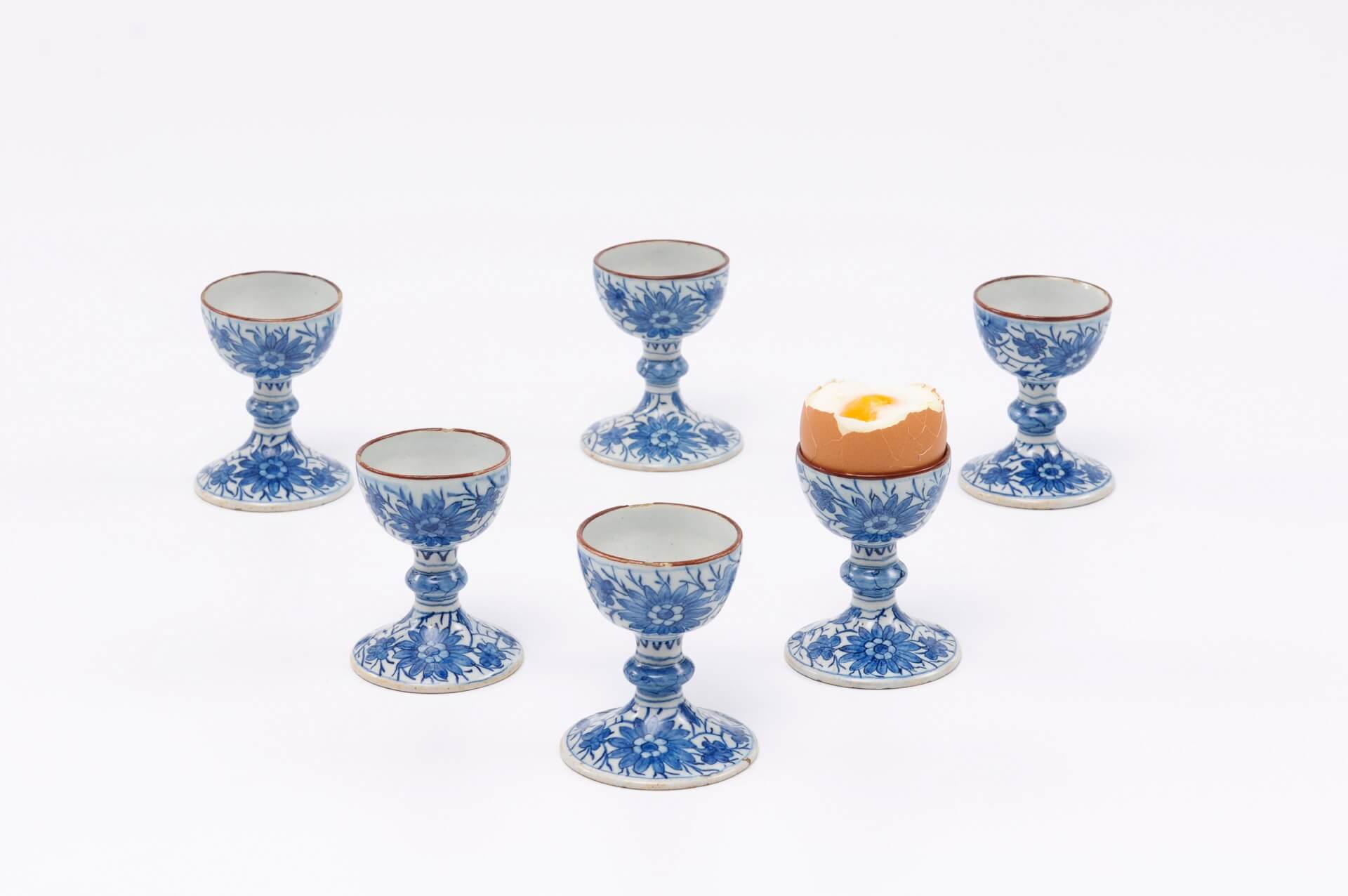 Antique Delft blue dragon pattern egg cups