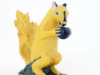 Antique Delft Pottery Polychrome Figurine Of A Squirrel