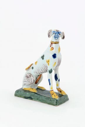 For sale: Antique Polychrome Figures of Seated Dogs •D1769