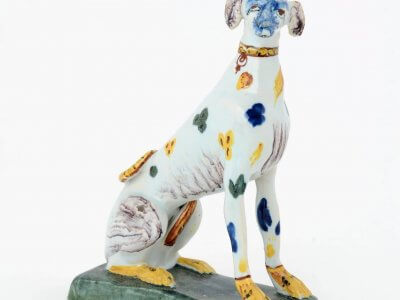 Antique Polychrome Ceramic Of Seated Greyhound