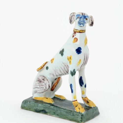 Antique Polychrome Ceramic Of Seated Greyhound