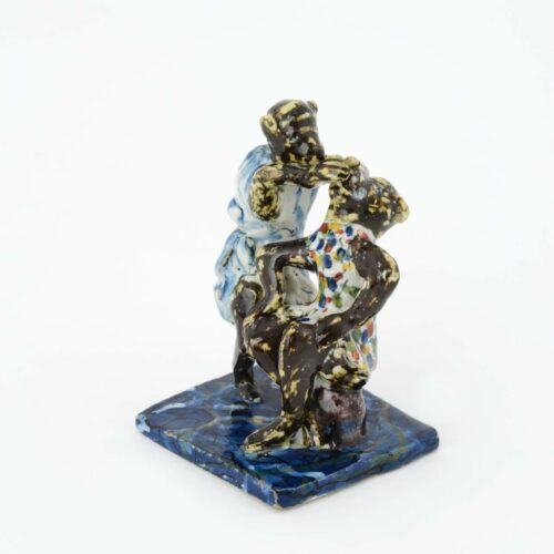Antique Polychrome Delft Pottery Of Two Monkeys