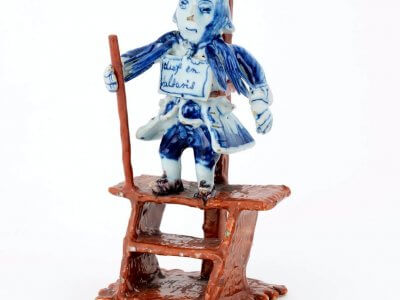 Antique Delft Pottery Polychrome Figure Of A Criminal