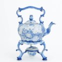 • D1360. Blue And White Rococo Hot Water Kettle, Cover, Stand And Covered Spirit Burner