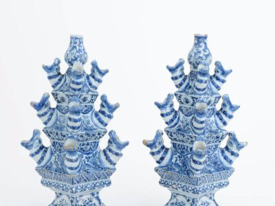 Delft Holland Ceramics A Pair Of Pyramid Flower Vases