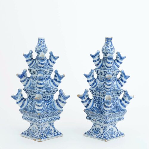 Delft Holland Ceramics A Pair Of Pyramid Flower Vases