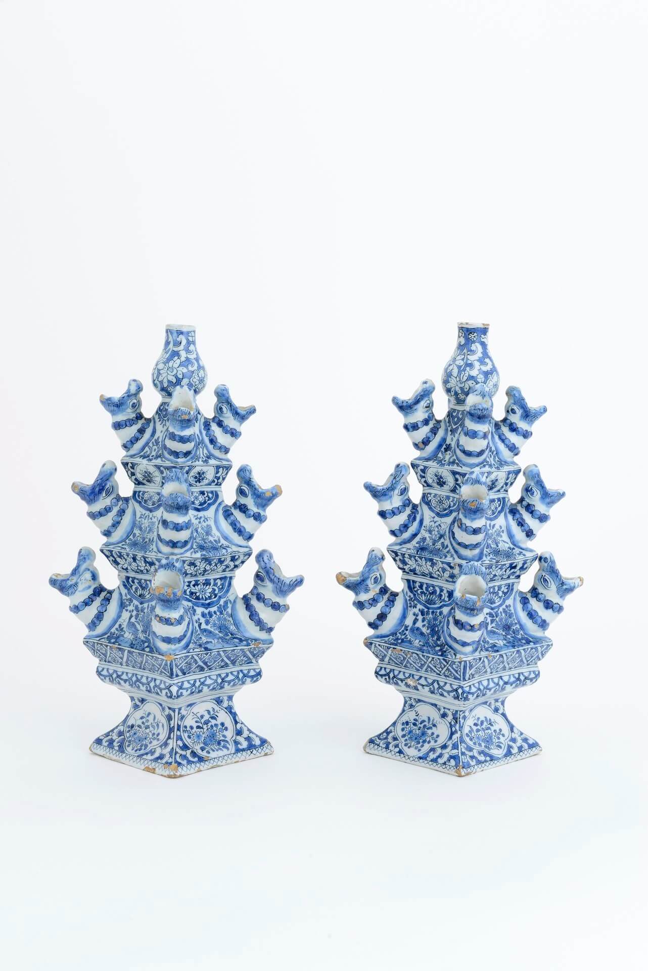 Delft Holland Ceramics a pair of pyramid flower vases