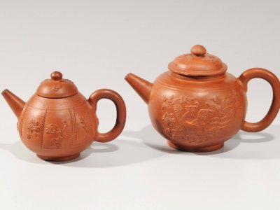 Antique Ceramic Red Stoneware Teapots