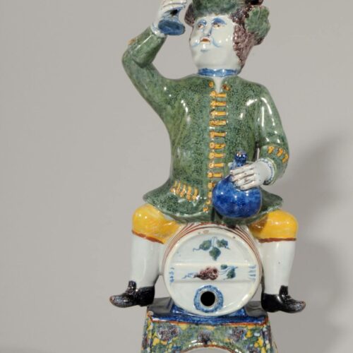 Aronson Antiquairs Old Antique Polychrome Figurine Of Man Sitting On Barrel