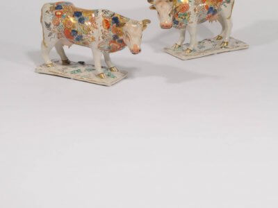 Petit Fue Pair Of Gilt Figure Cows Antique Pottery