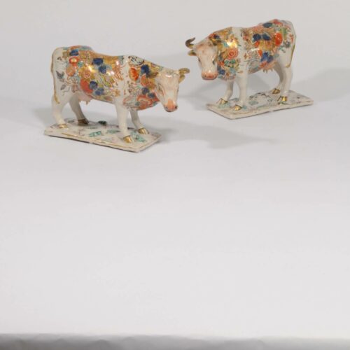Petit Fue Pair Of Gilt Figure Cows Antique Pottery