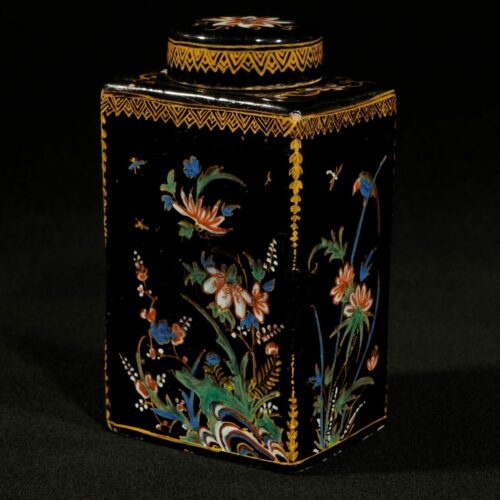 Black Dutch Delftware Pottery Of Rectangular Tea Canister