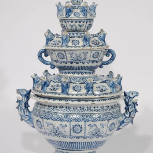 Antique Delft Earthenware Large Oval Flower Vase Delft Blue