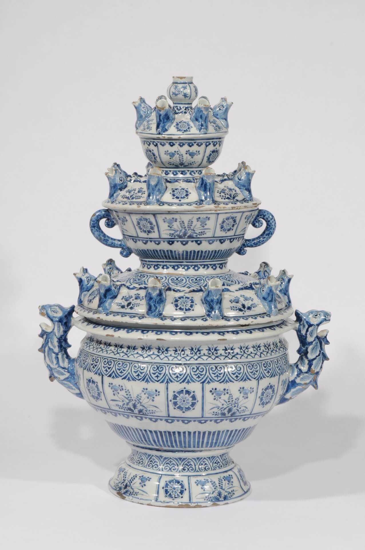• D9010. Blue and White Large Oval Flower Vase
