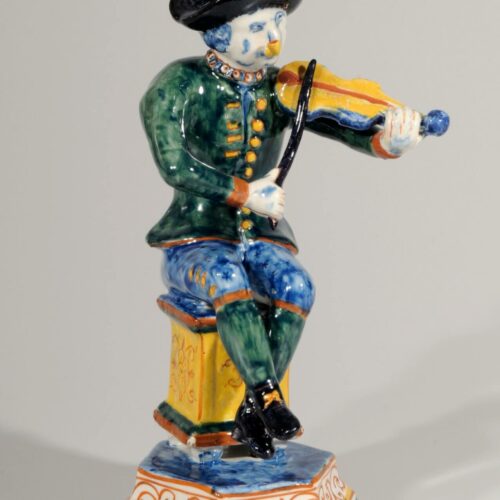 Ceramic Delft Pottery Figurine Of Man Playing Violin In Polychrome Colours