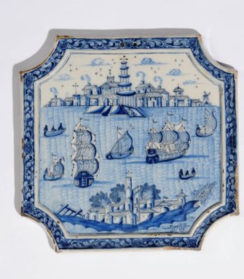 D1142. Blue And White Chamfered Square Plaque