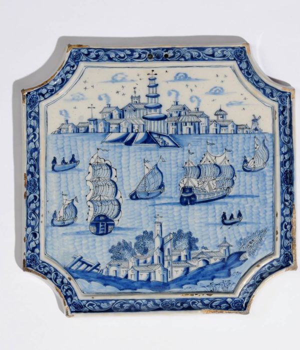 Antique Dutch Pottery Blue and White Chamfered Square Plaque