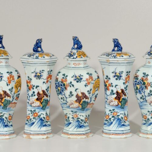 Garniture Of Polychrome Vases Antique Delft Pottery