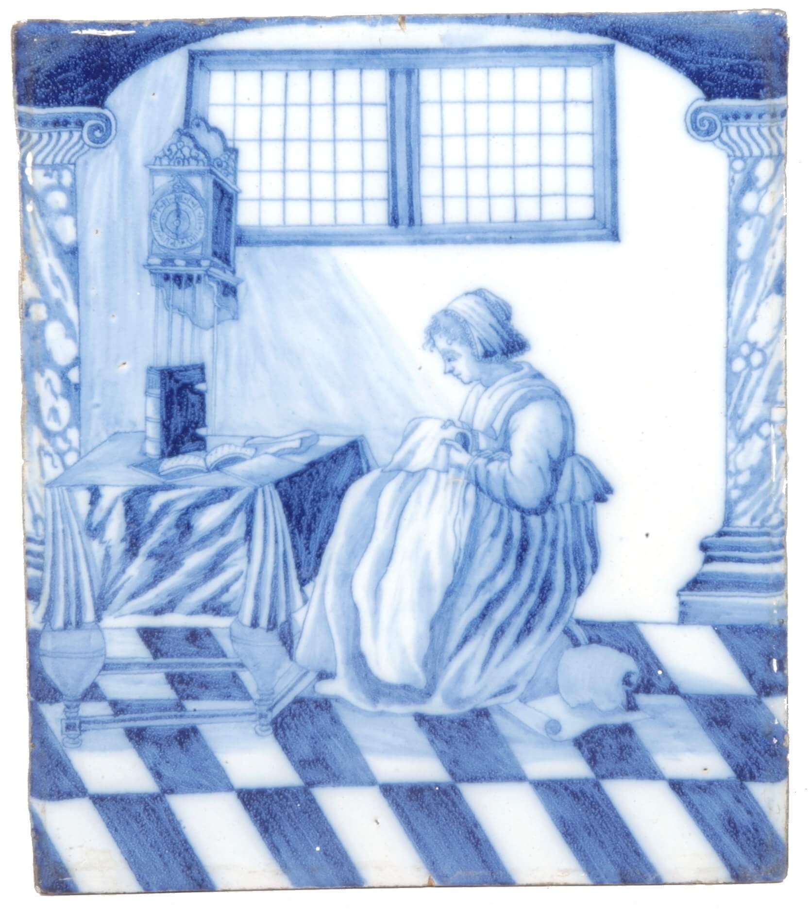 Antique Delft pottery blue and white plaque