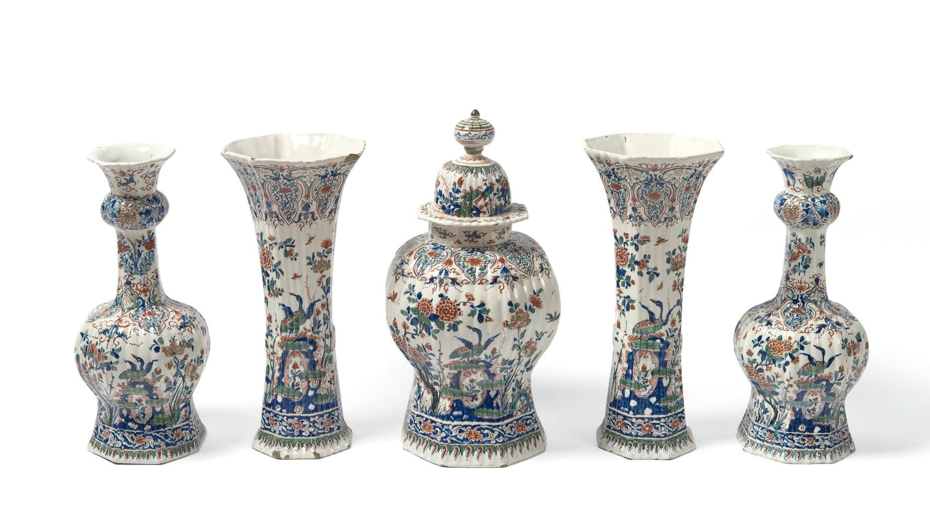 Antique Delft pottery of cashmire vases
