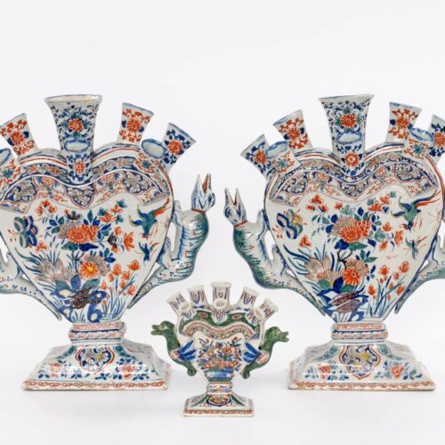 Antique Dutch Pottery Massive Cashmire Flower Vases