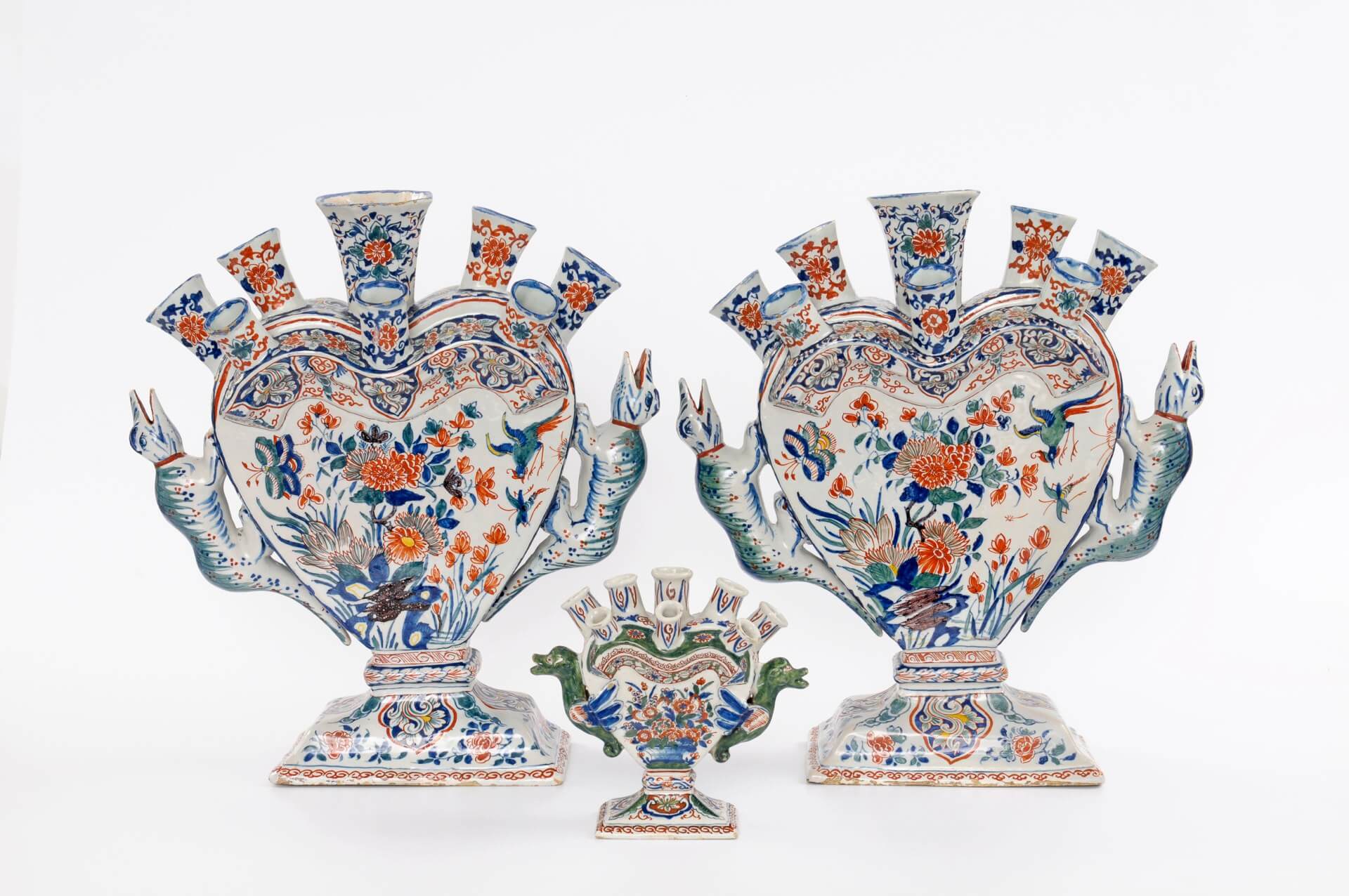 Antique Dutch Pottery massive Cashmire flower vases
