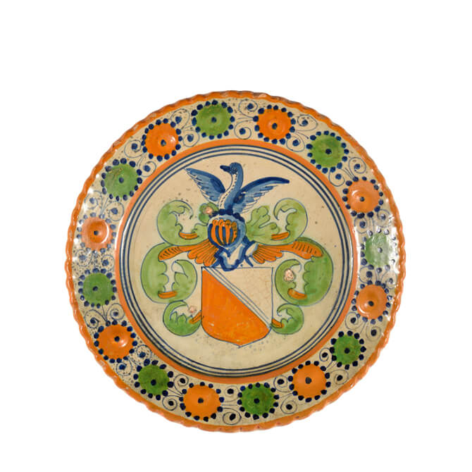 Antique Majolica Polychrome Armorial Plate about the origins of Dutch Delftware