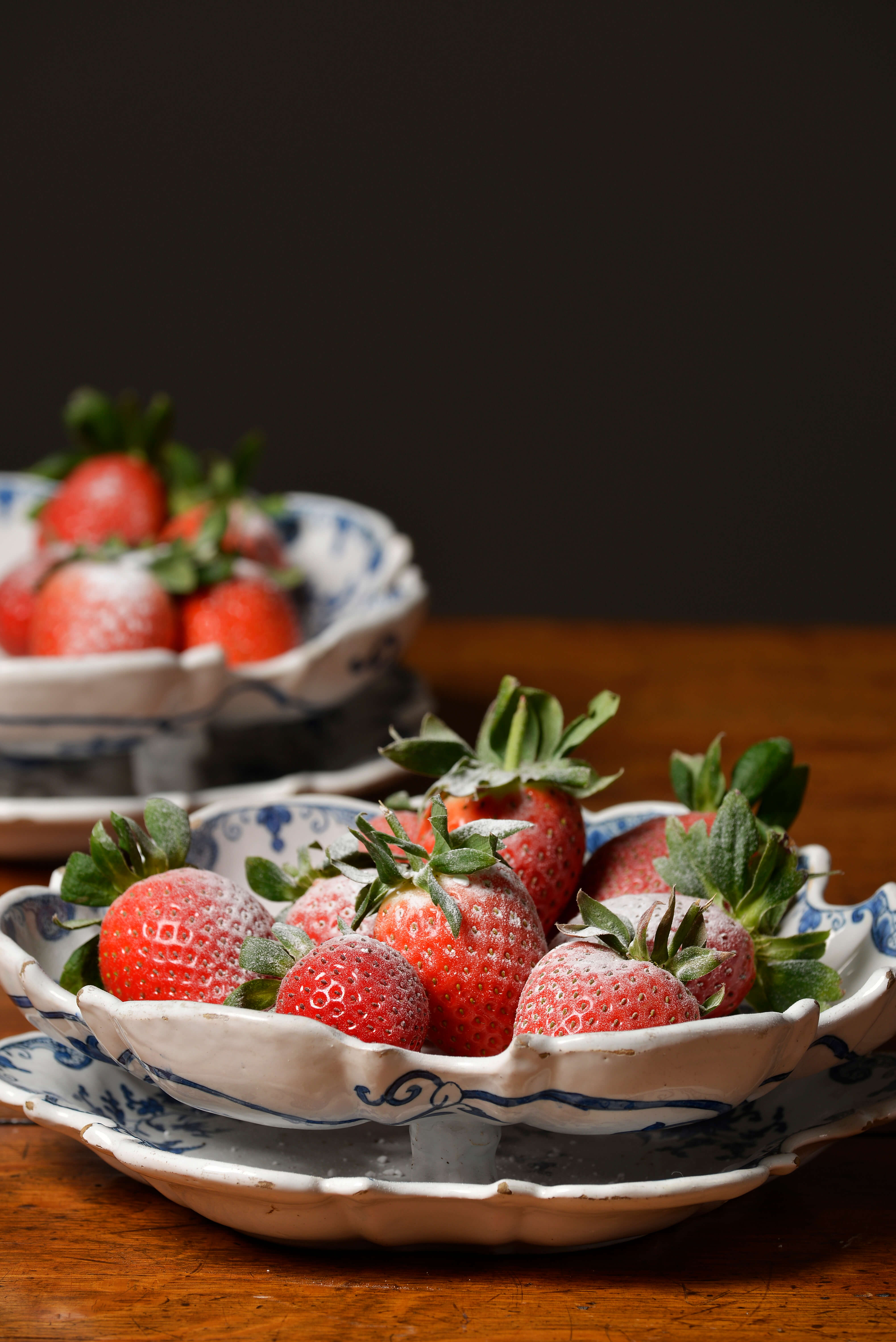 Antique delftware strawberry strainer and stand at Aronson Antiquairs