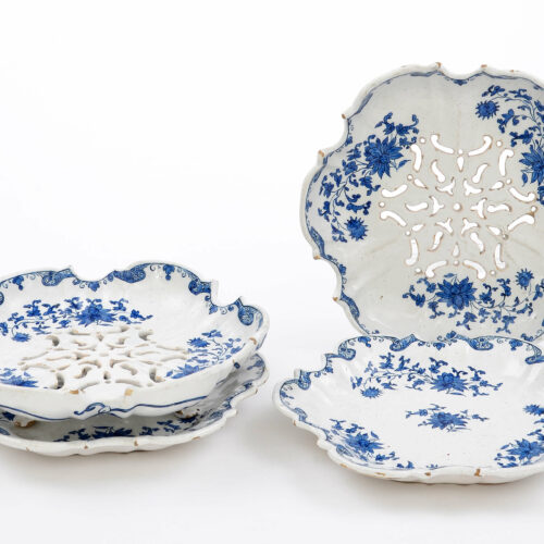 Antique Delft Pottery Of Strawberry Or Fruit Dishes