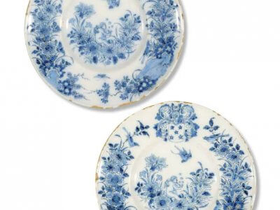 Antique Armorial Plates Delftware Blue And White
