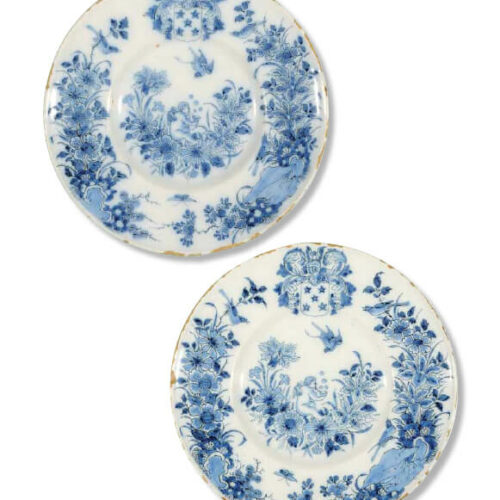 Antique Armorial Plates Delftware Blue And White