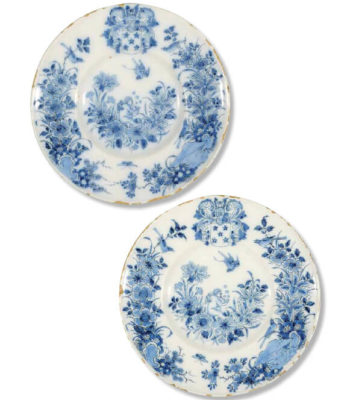 D9005. Pair Of Blue And White Armorial Plates