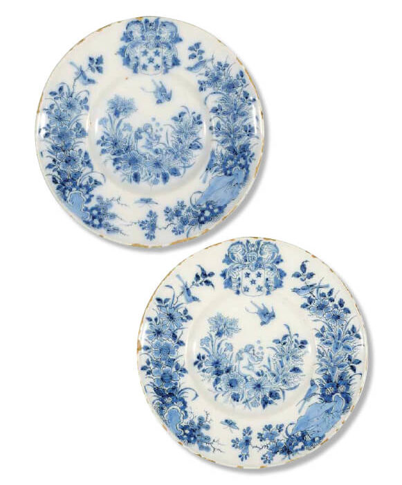 Antique Armorial Plates Delftware Blue and White