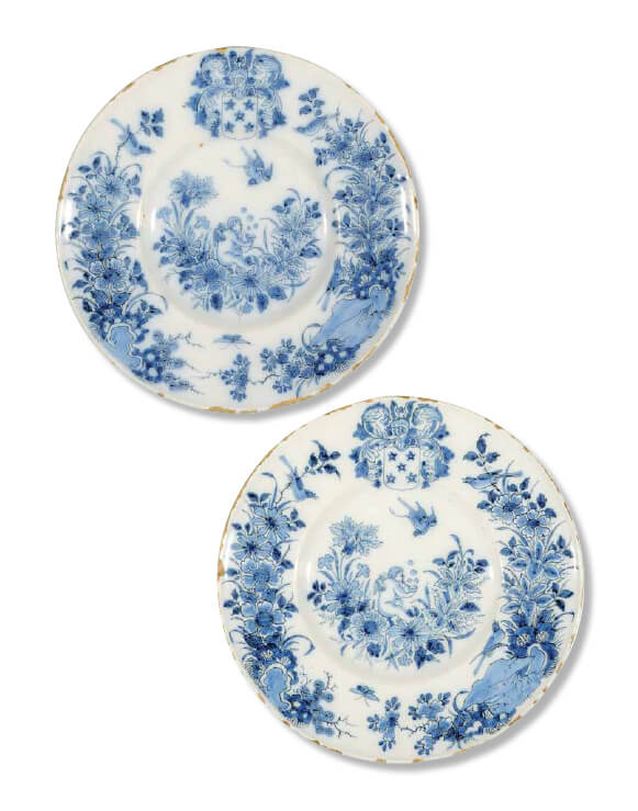 Antique Armorial Plates Delftware Blue and White