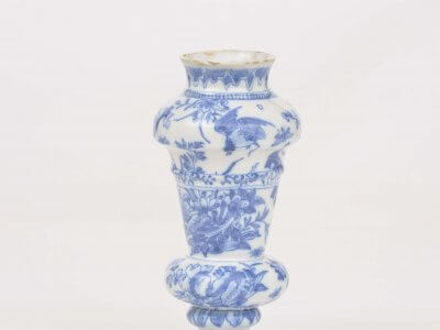 Antique Delft Pottery Of Double Baluster Vase