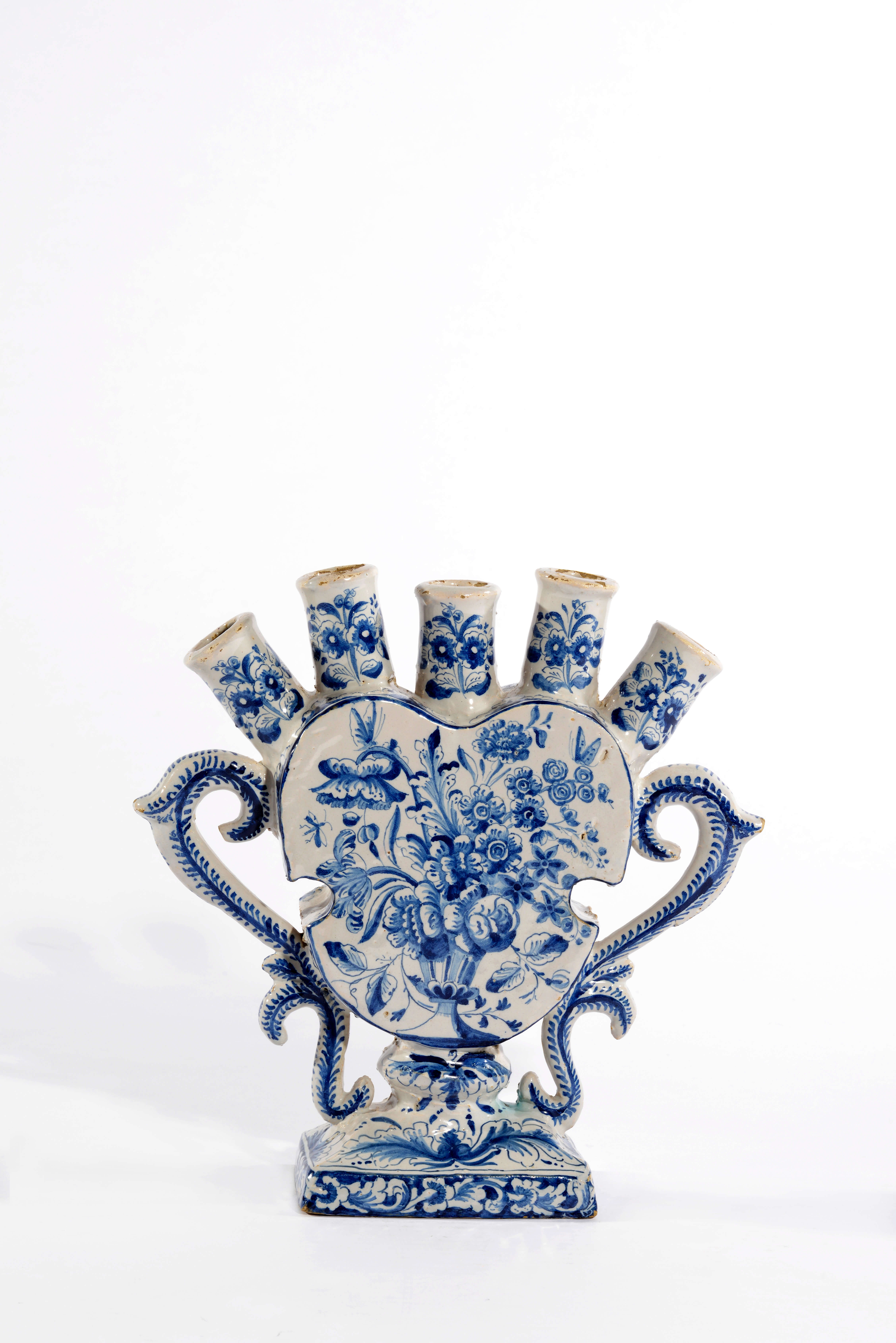 antique Delft pottery of blue and white flower vase