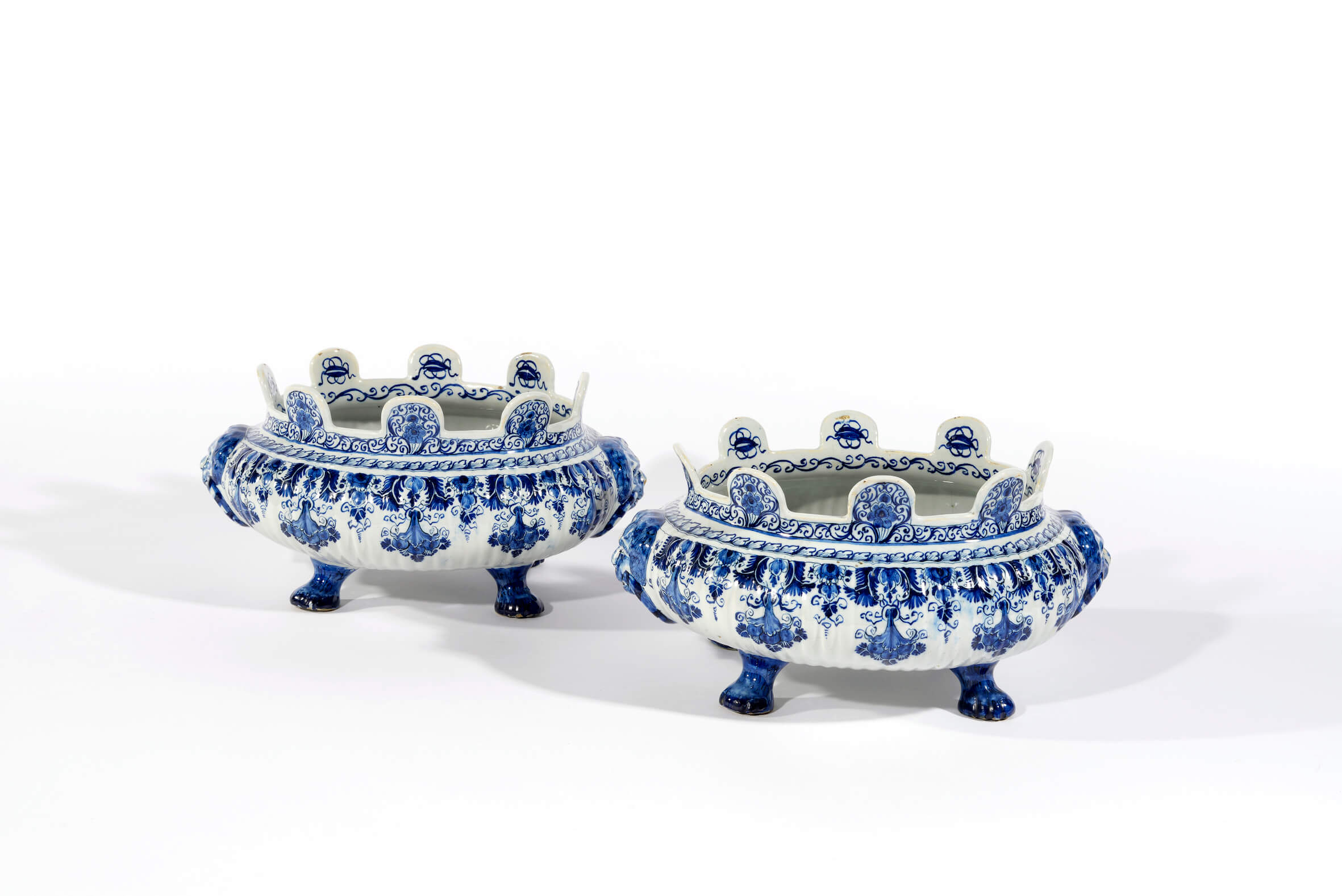 Pair of Blue and White Fluted Oval Monteiths