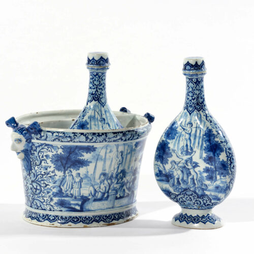 Delftware bottle cooler with a pair of flasks Aronson Antiquairs