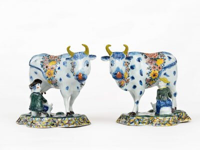 A Pair Of Antique Polychrome Milking Groups