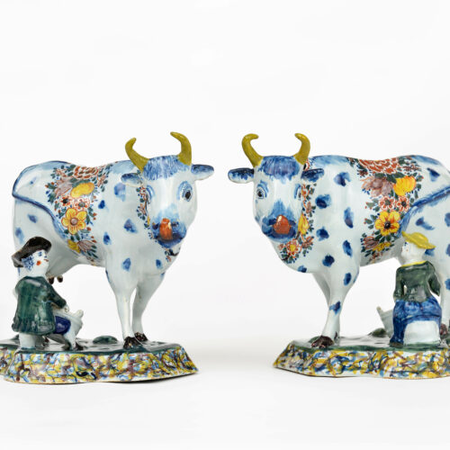 A Pair Of Antique Polychrome Milking Groups