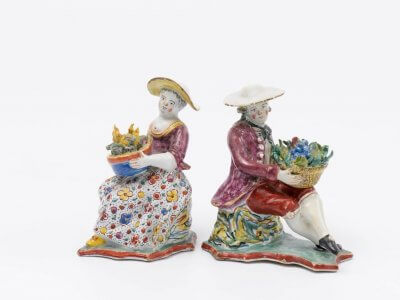 Antique Petit Feu Figures Of Delftware Aronson Antiquairs