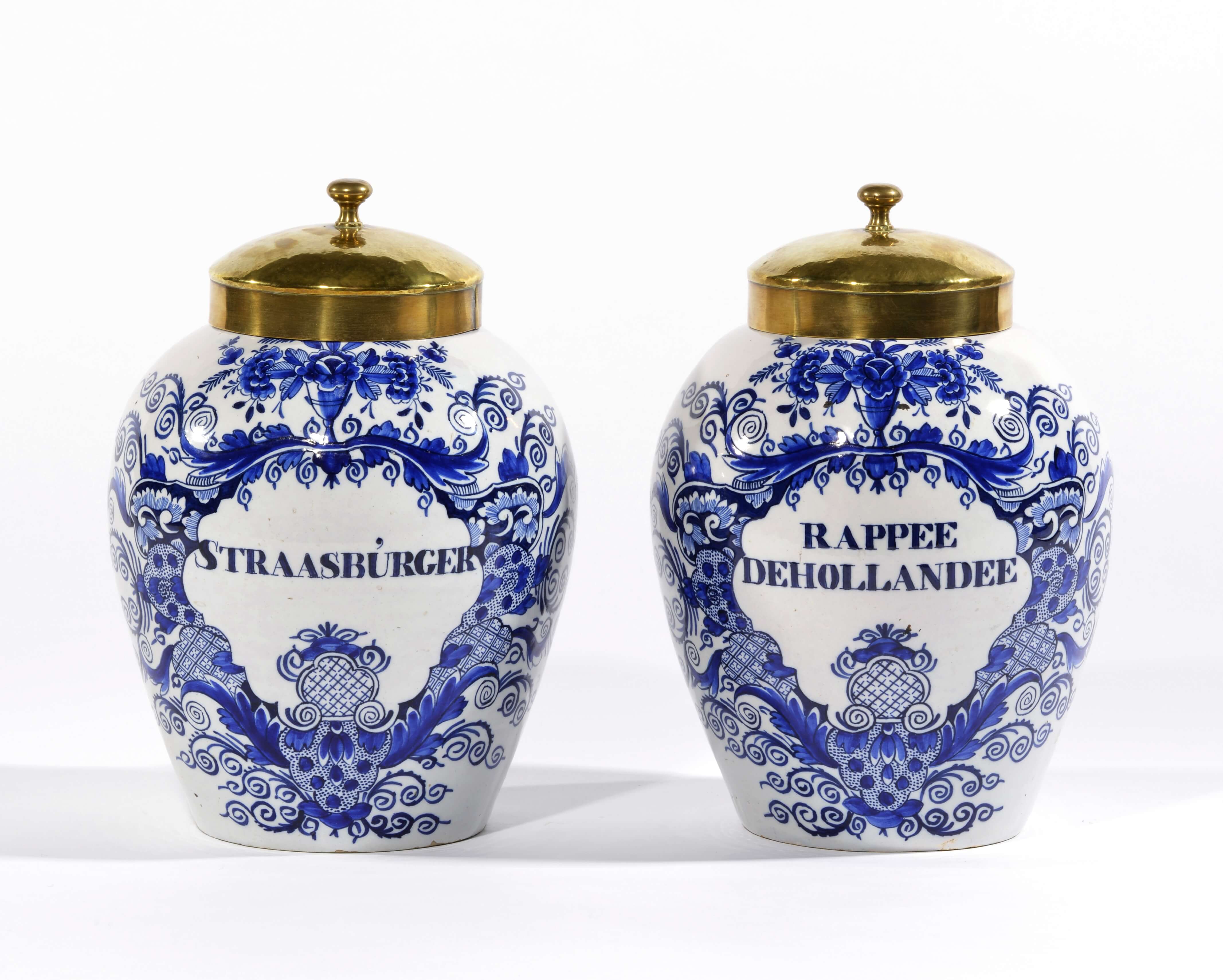 Pair of Blue and White Tobacco Jars